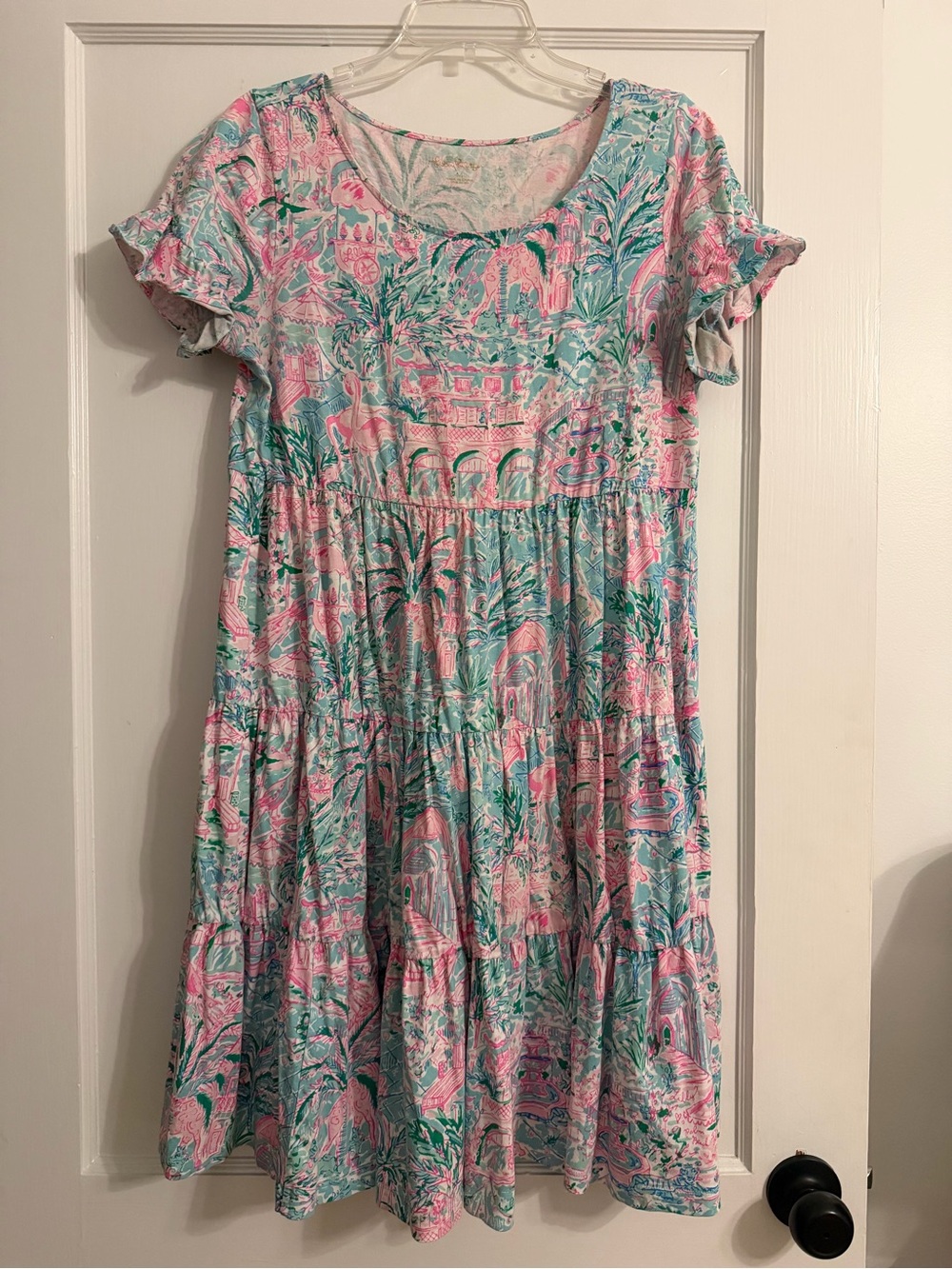 Lilly Pulitzer Pink & Teal Floral Tiered Casual Dress